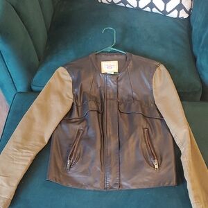 Pink Envelope Black and Green Faix Leather Moto Jacket